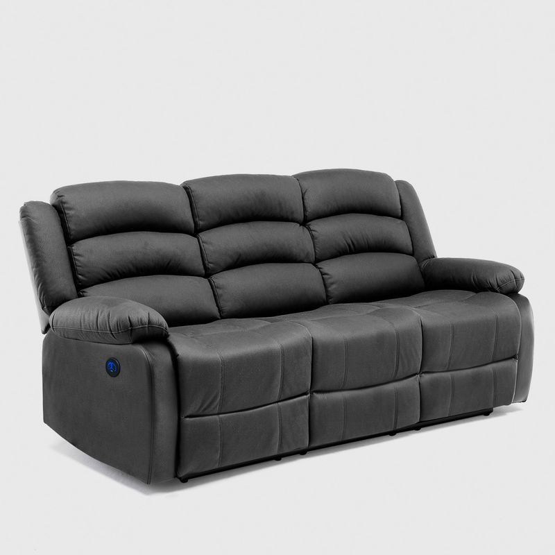 DANIELS - Sofá 3 Cuerpos Reclinable Praga Power Tela Negro Daniels
