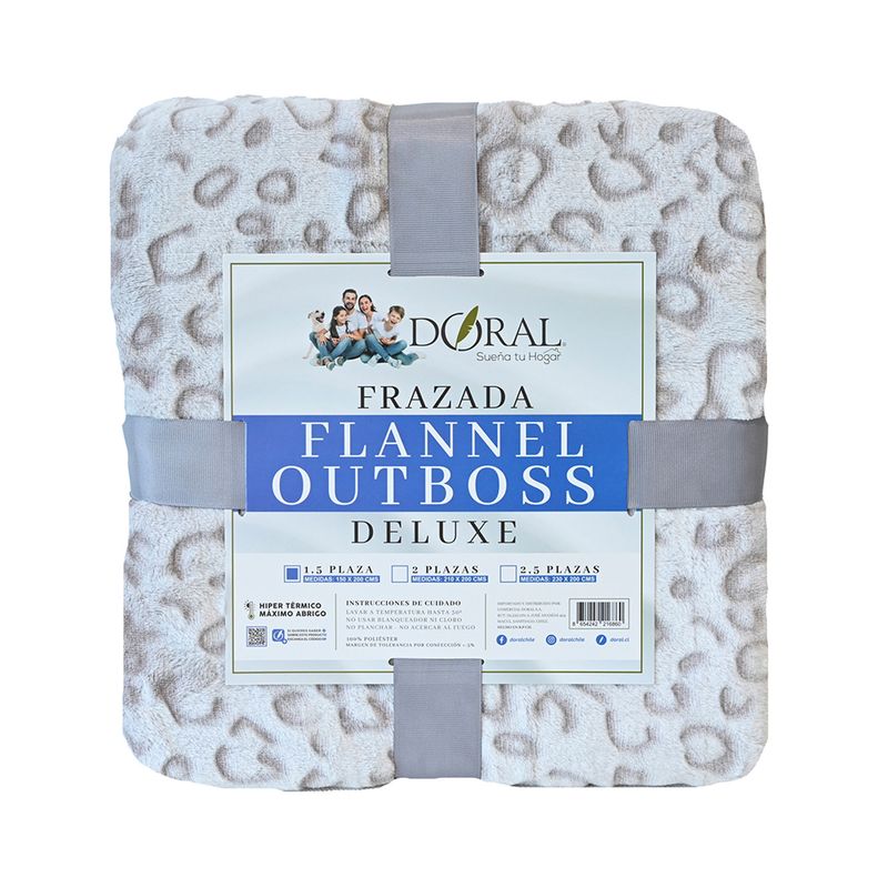 DORAL - Frazada Flannel Outboss 1.5 Plaza Gris Doral