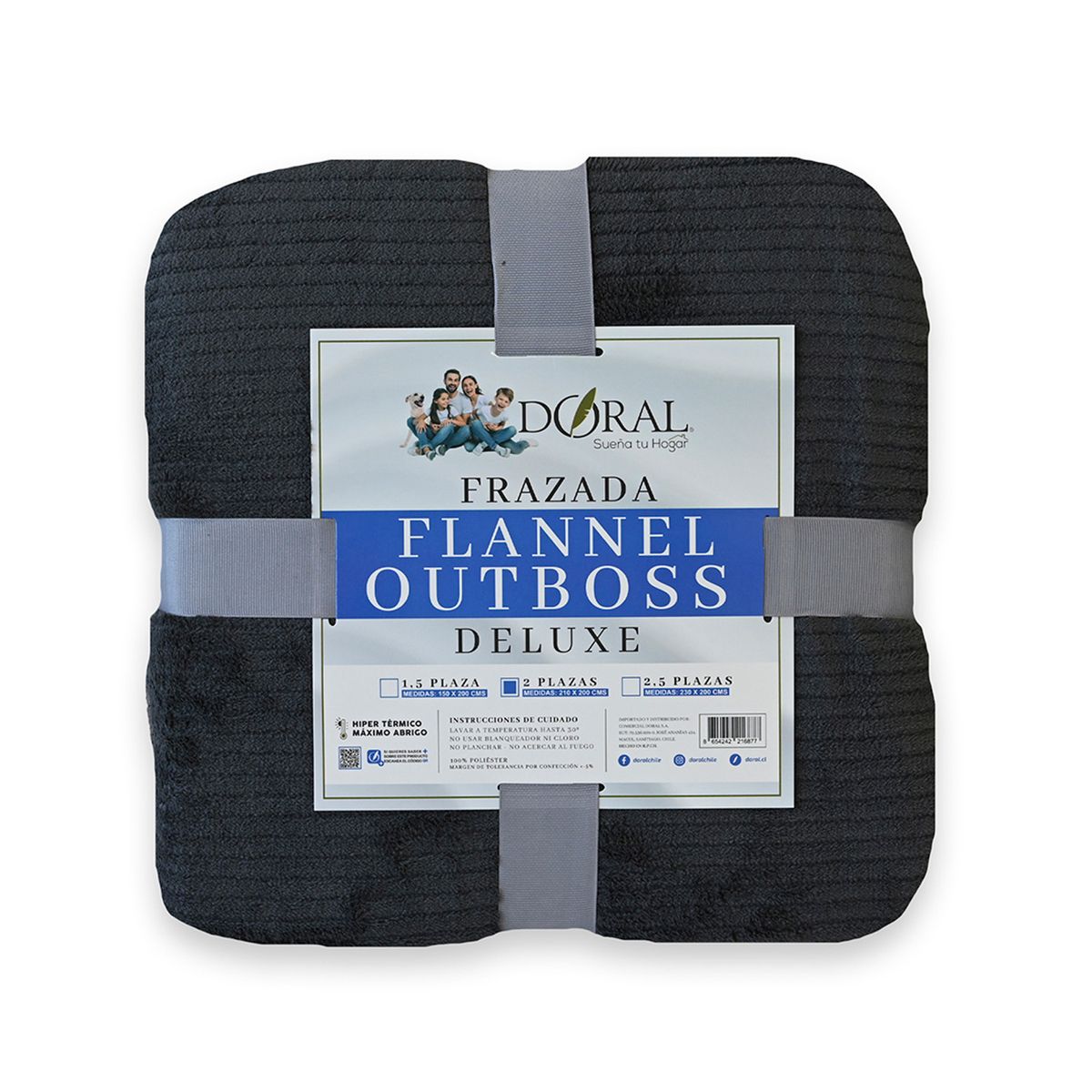 DORAL - Frazada Flannel Outboss 2 Plazas Gris Oscuro Doral