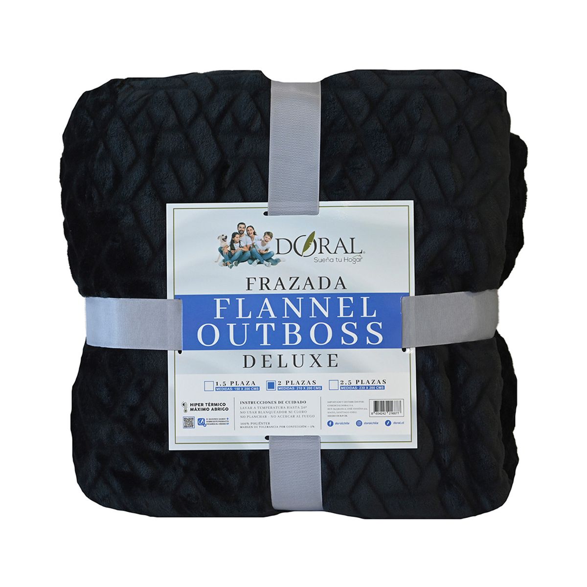 DORAL - Frazada Flannel Outboss 2 Plazas Negro Doral