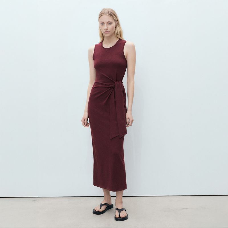 MANGO - Vestido Midi Algodón Nudo Mujer Mango