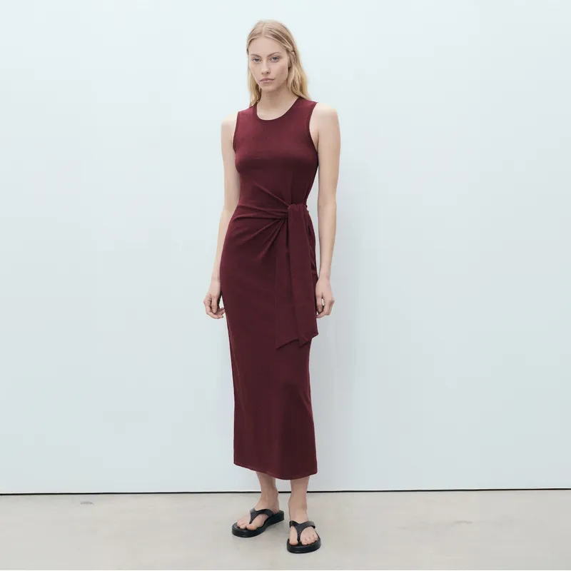 MANGO - Vestido Midi Algodón Nudo Mujer Mango