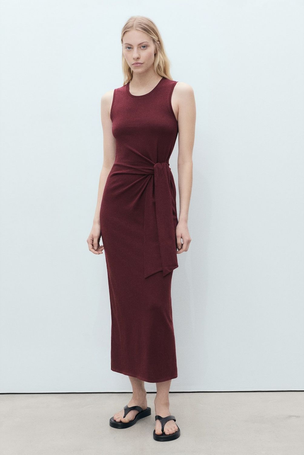 MANGO - Vestido Midi Algodón Nudo Mujer Mango