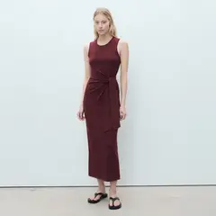 MANGO - Vestido Midi Algodón Nudo Mujer