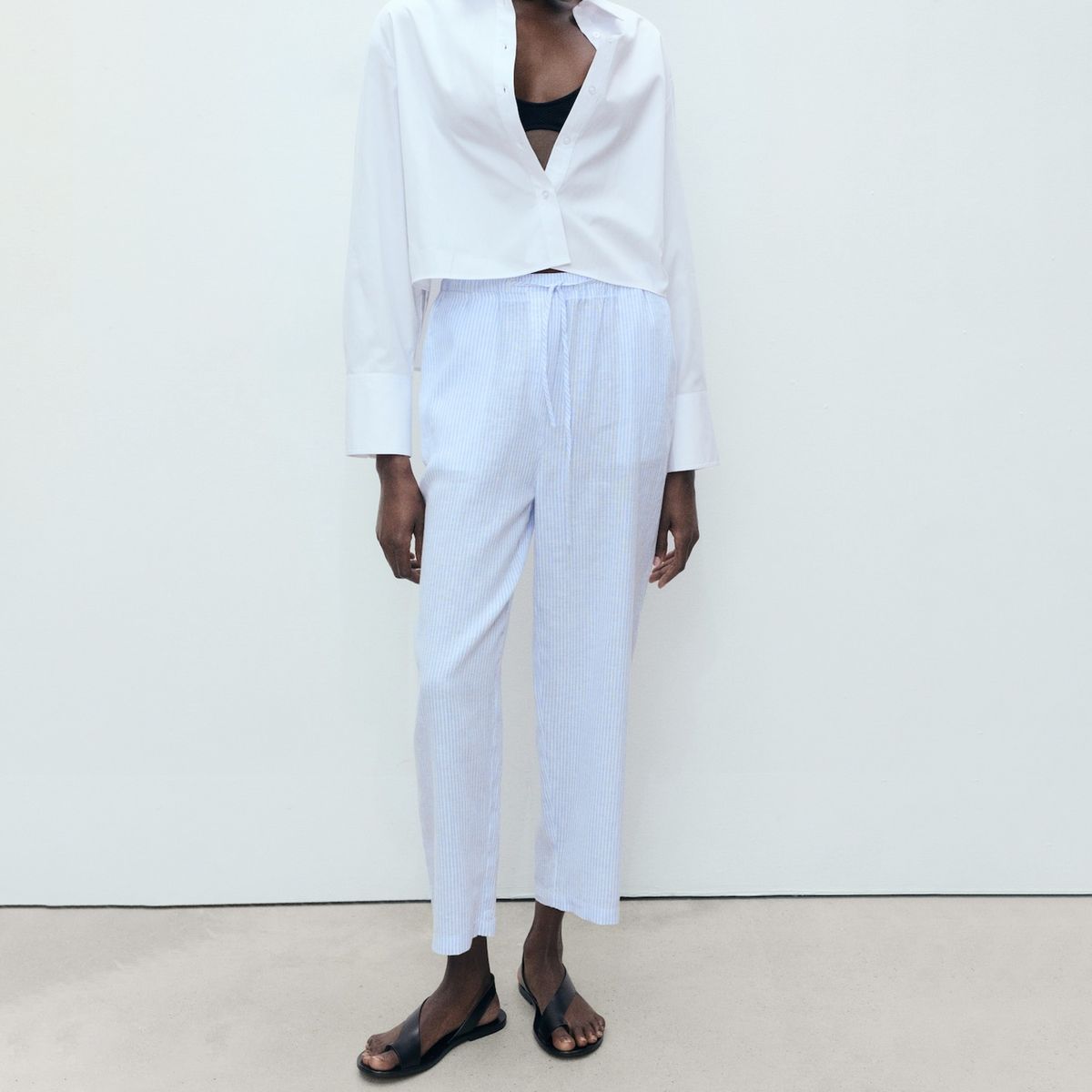 MANGO - Pantalón Recto Crop Lino Mujer Mango