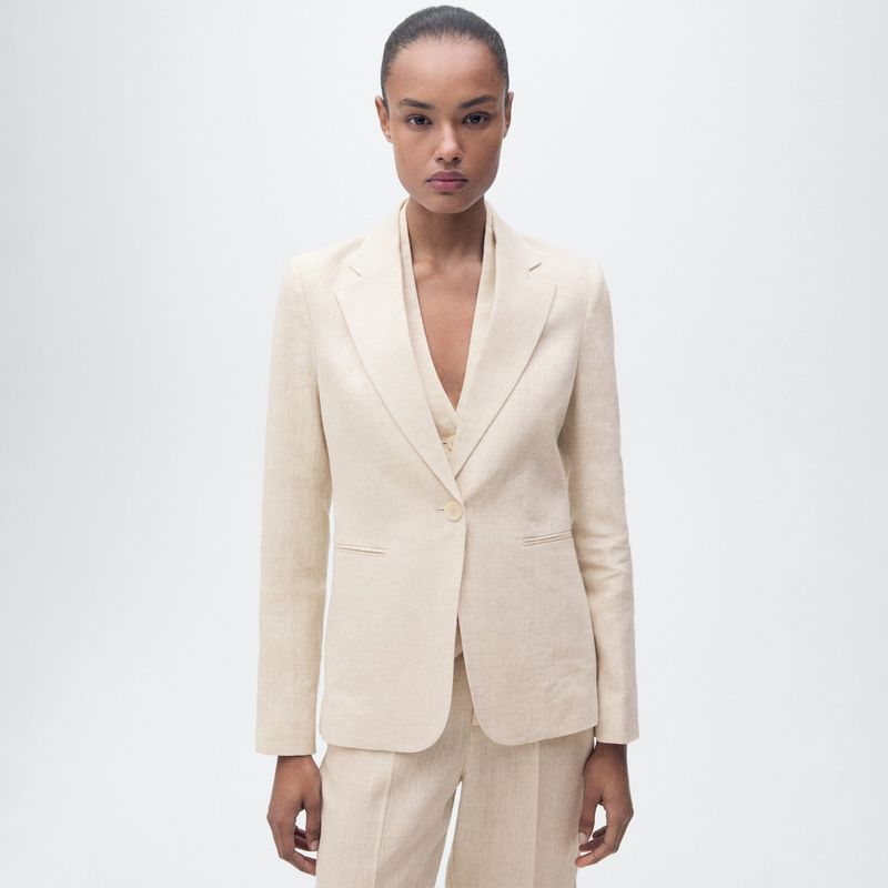 MANGO - Blazer Traje Lino Mujer Mango
