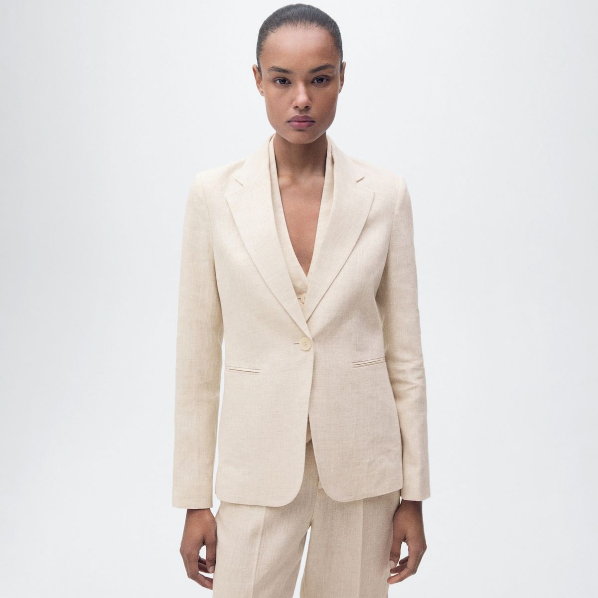 MANGO - Blazer Traje Lino Mujer Mango