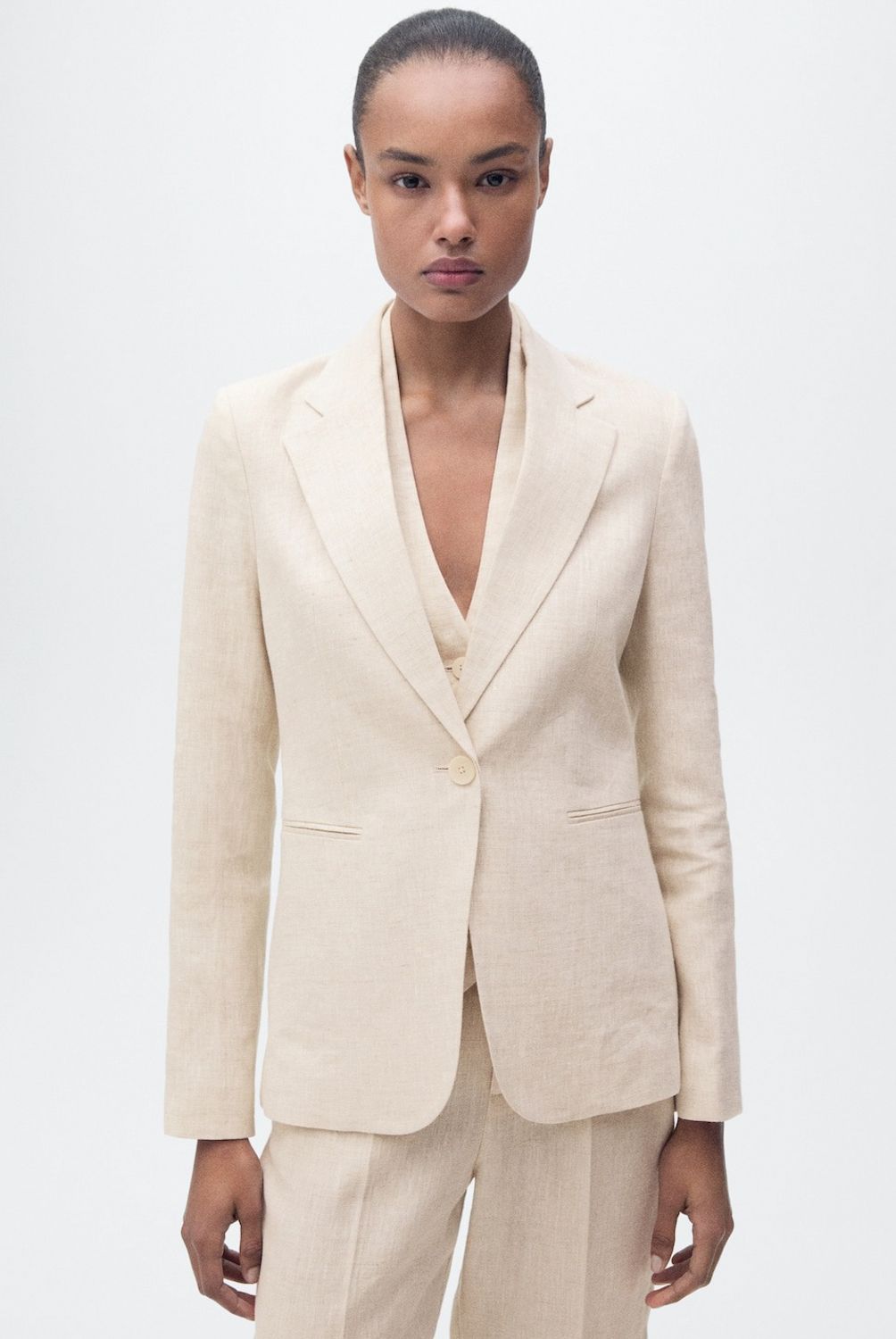 MANGO - Blazer Traje Lino Mujer Mango