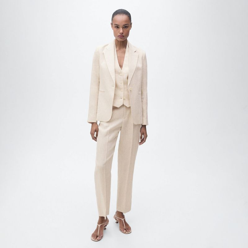 MANGO - Pantalón Traje Lino Mujer Mango
