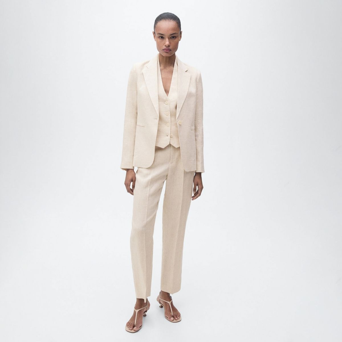 MANGO - Pantalón Traje Lino Mujer Mango