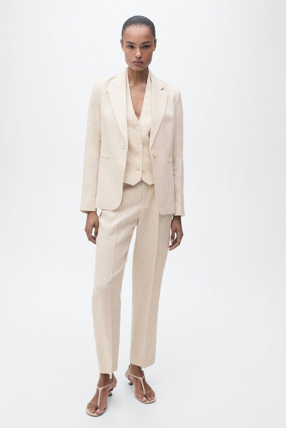 MANGO - Pantalón Traje Lino Mujer Mango