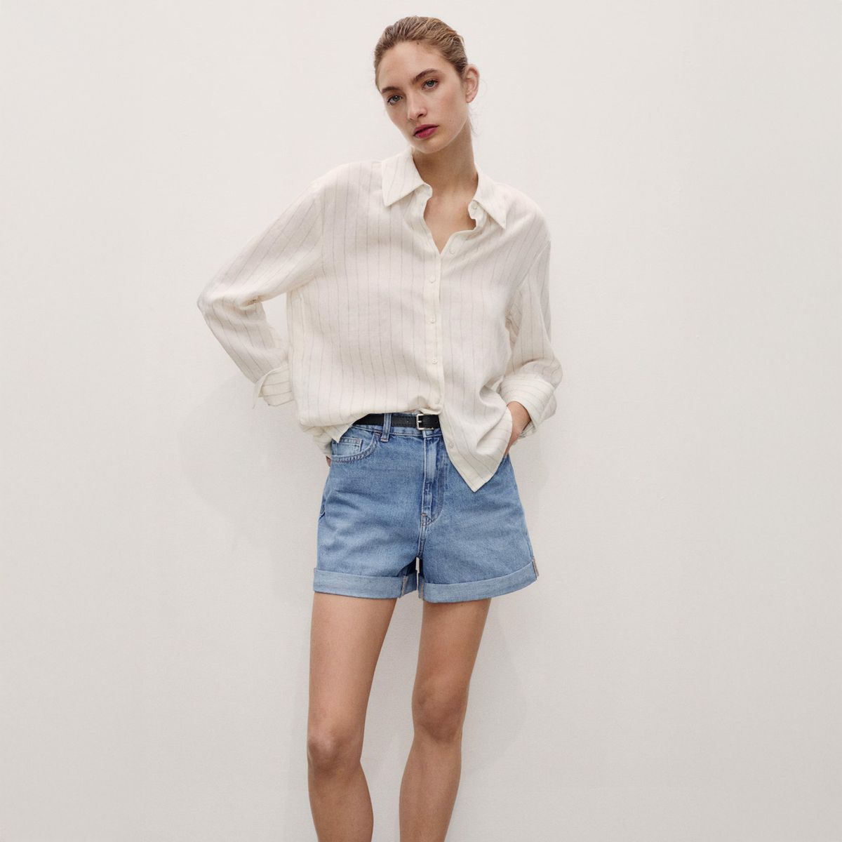 MANGO - Shorts Denim Mom-Fit Tiro Alto Mujer Mango