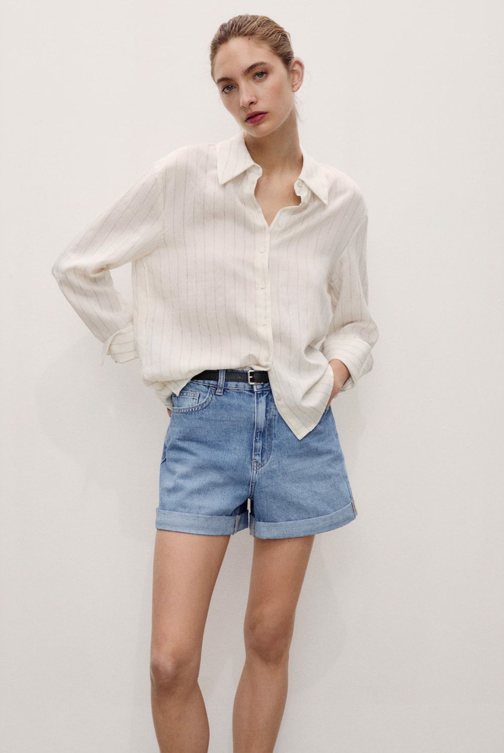 MANGO - Shorts Denim Mom-Fit Tiro Alto Mujer Mango