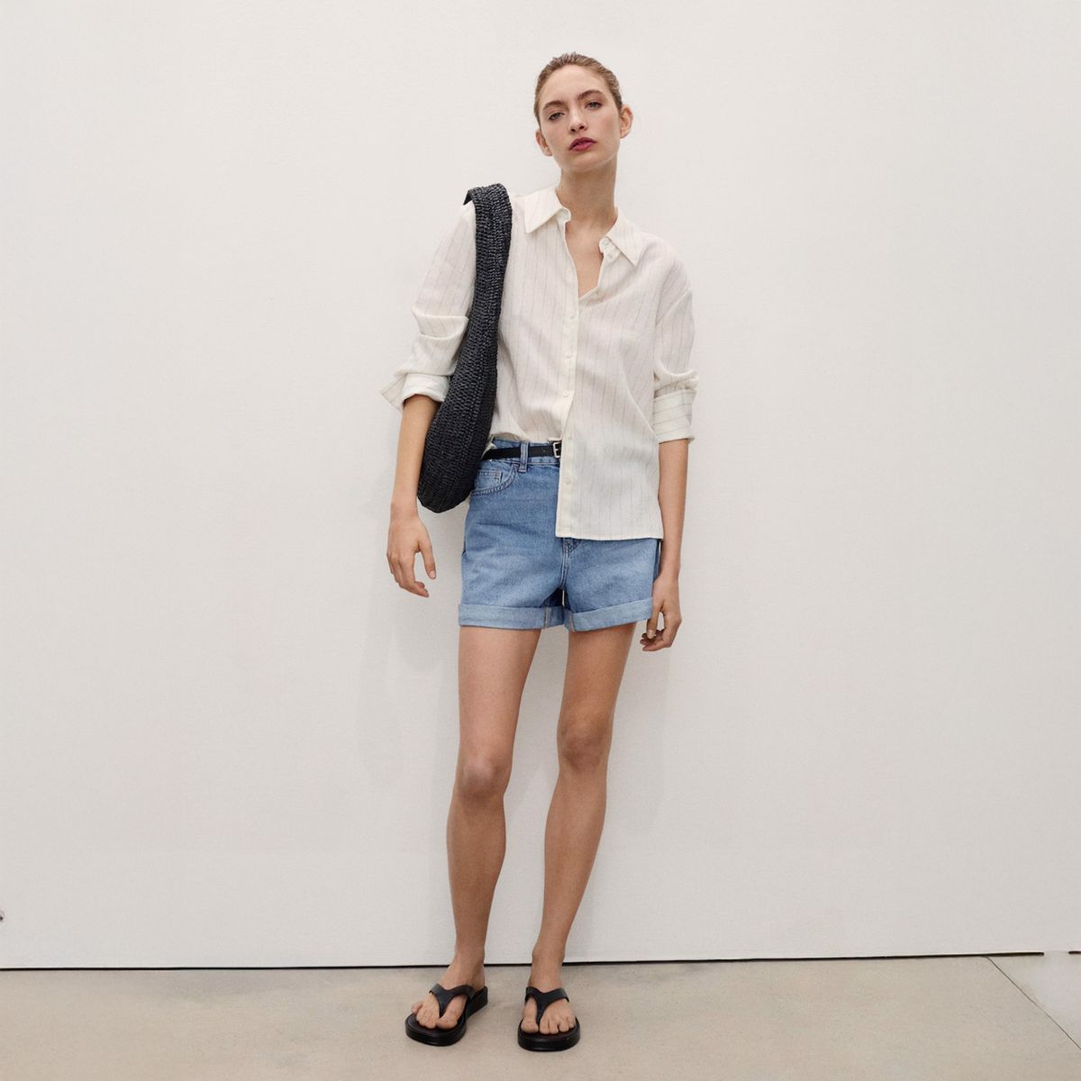 MANGO - Shorts Denim Mom-Fit Tiro Alto Mujer Mango