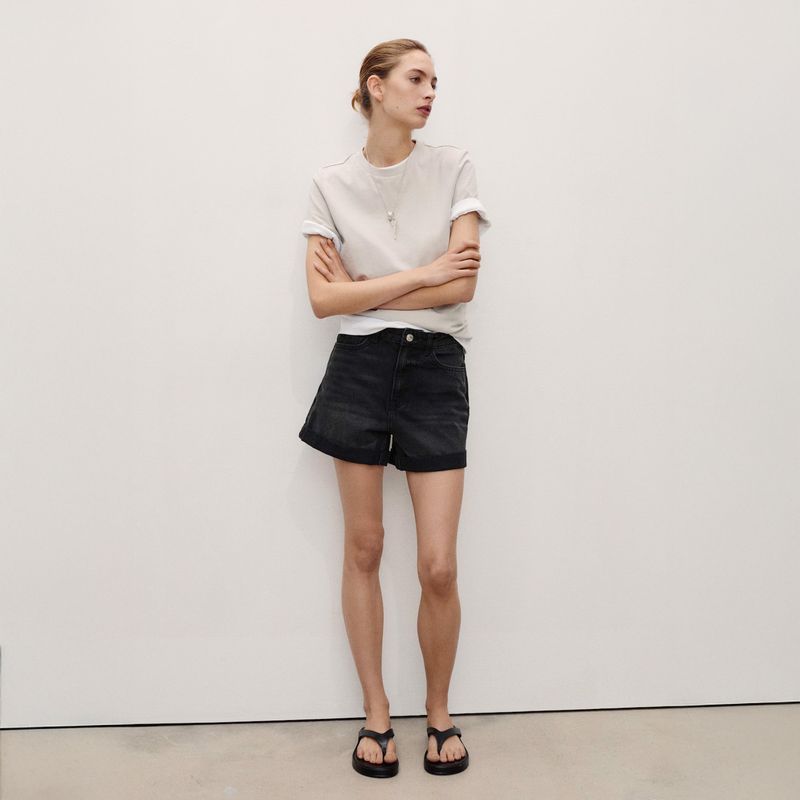 MANGO - Shorts Denim Mom-Fit Tiro Alto Mujer Mango