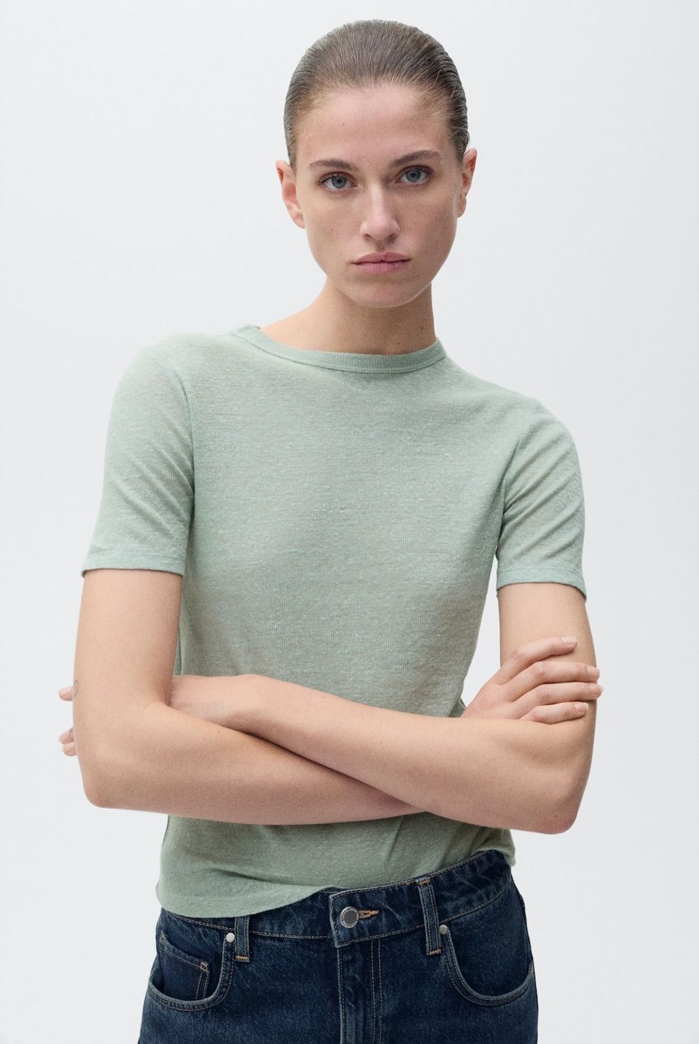 MANGO - Polera Lino Entallada Mujer Mango