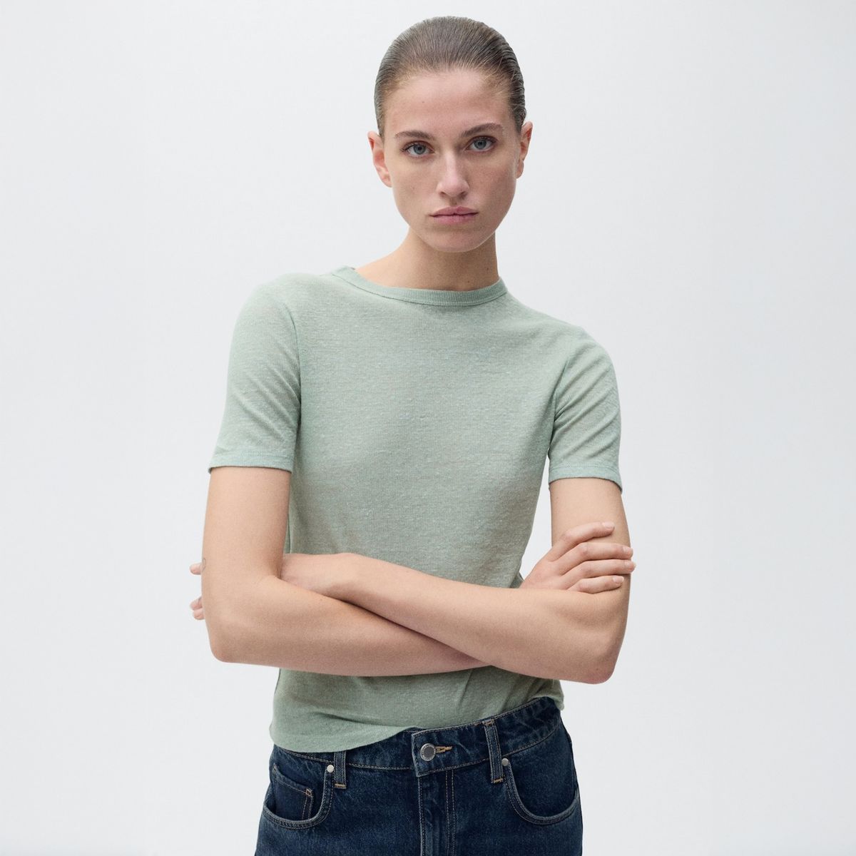 MANGO - Polera Lino Entallada Mujer Mango