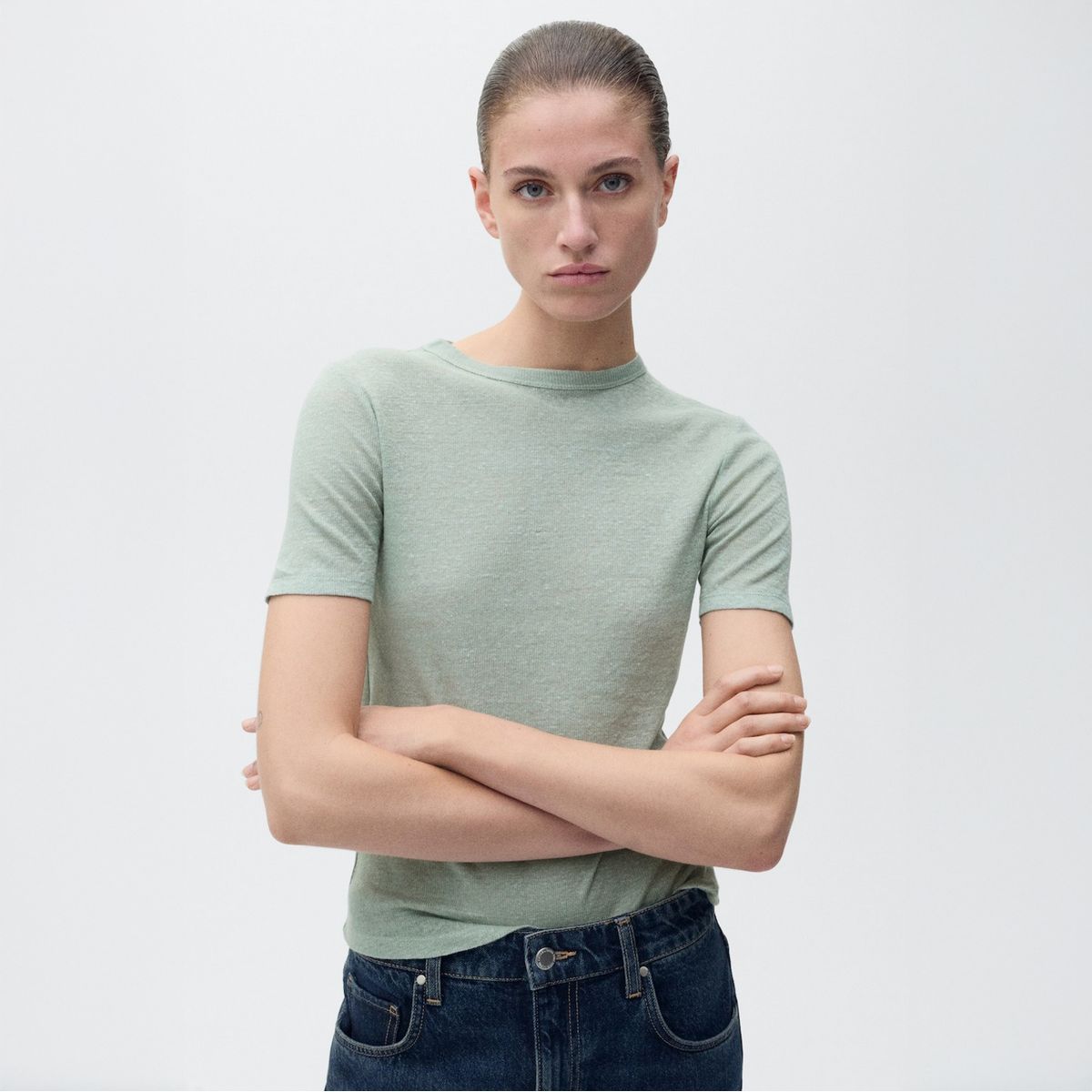 MANGO - Polera Lino Entallada Mujer Mango