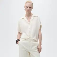 MANGO - Blusa Satinada Manga Corta Mujer