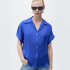 MANGO - Blusa Satinada Manga Corta Mujer