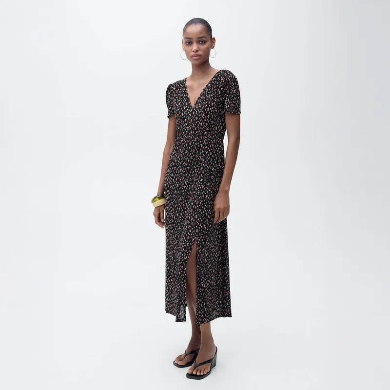 MANGO - Vestido Midi Estampado Mujer Mango