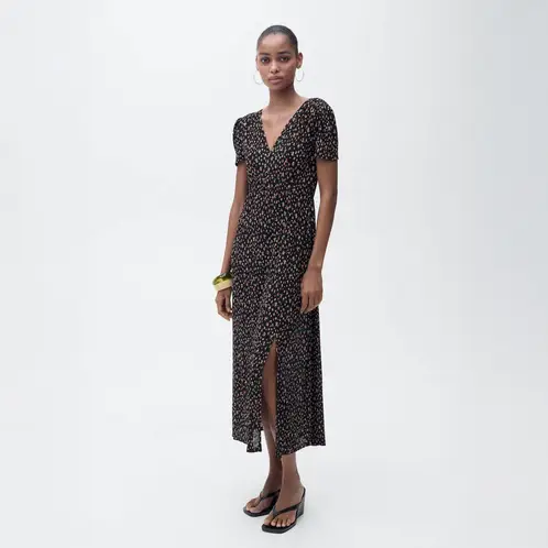 MANGO - Vestido Midi Estampado Mujer