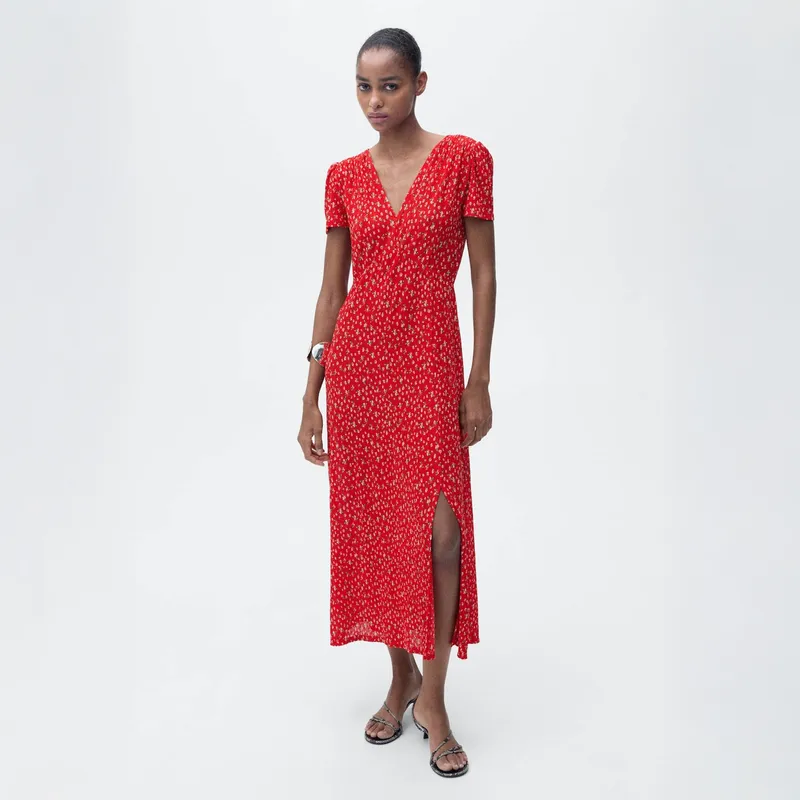 MANGO - Vestido Midi Estampado Mujer Mango