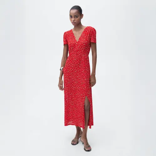 MANGO - Vestido Midi Estampado Mujer