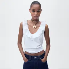 MANGO - Top Algodón Volante Mujer