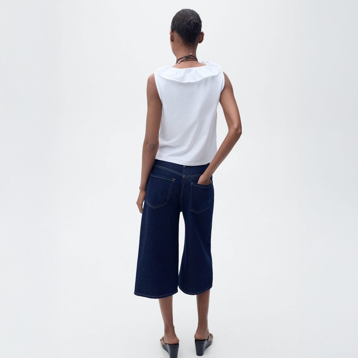 MANGO - Top Algodón Volante Mujer Mango