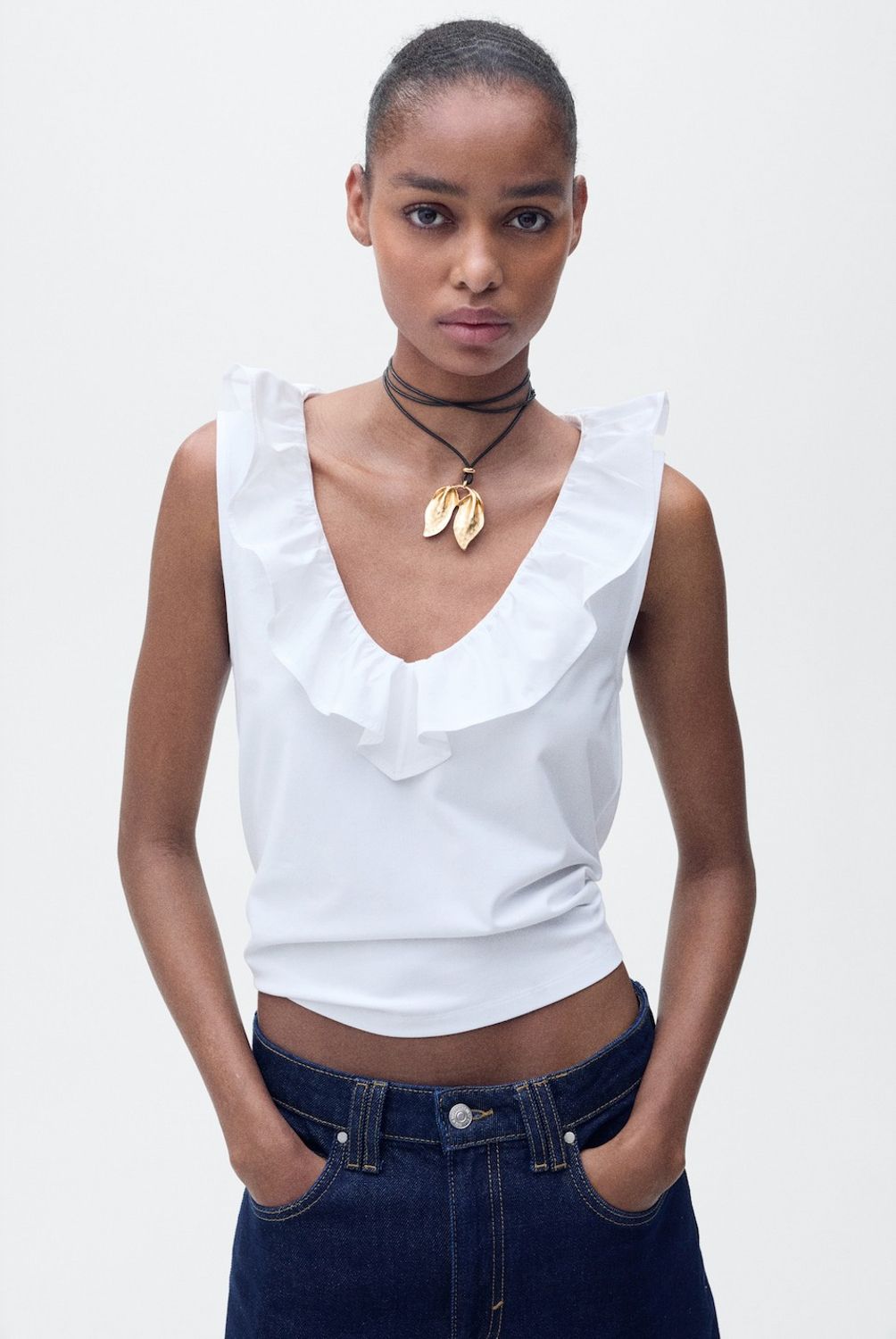 MANGO - Top Algodón Volante Mujer Mango