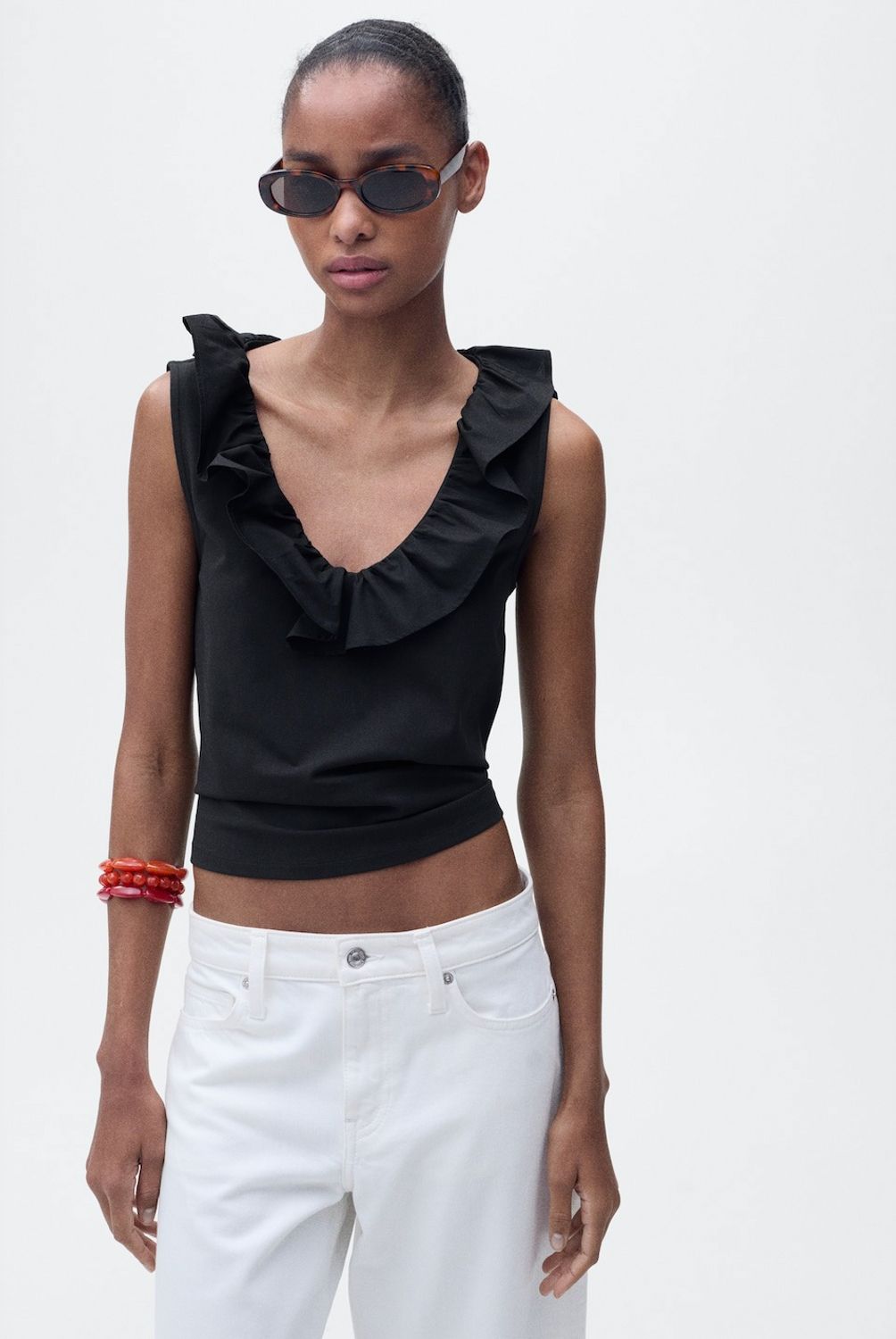 MANGO - Top Algodón Volante Mujer Mango