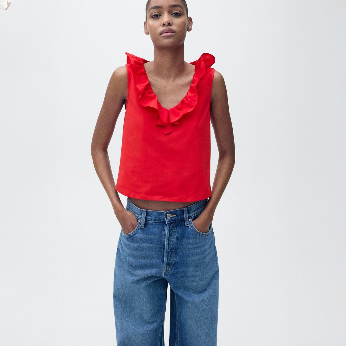 MANGO - Top Algodón Volante Mujer Mango