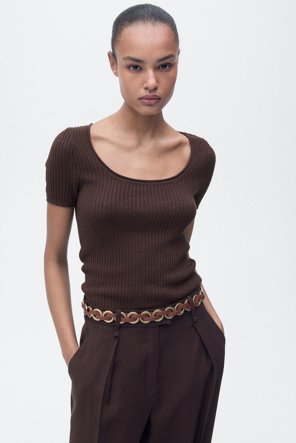 MANGO - Polera Punto Mezcla Lino Mujer Mango