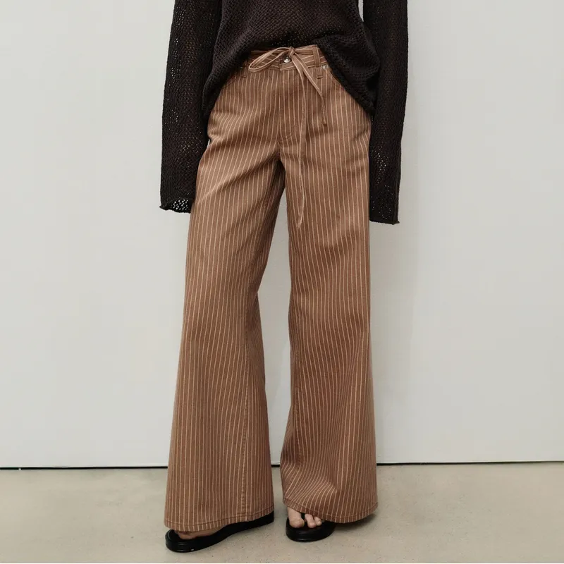 MANGO - Jeans Wideleg Rayas Tiro Bajo Cinturón Mujer Mango