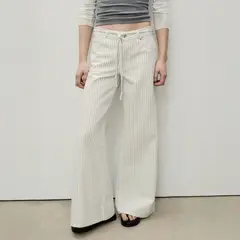 MANGO - Jeans Wideleg Rayas Tiro Bajo Cinturón Mujer