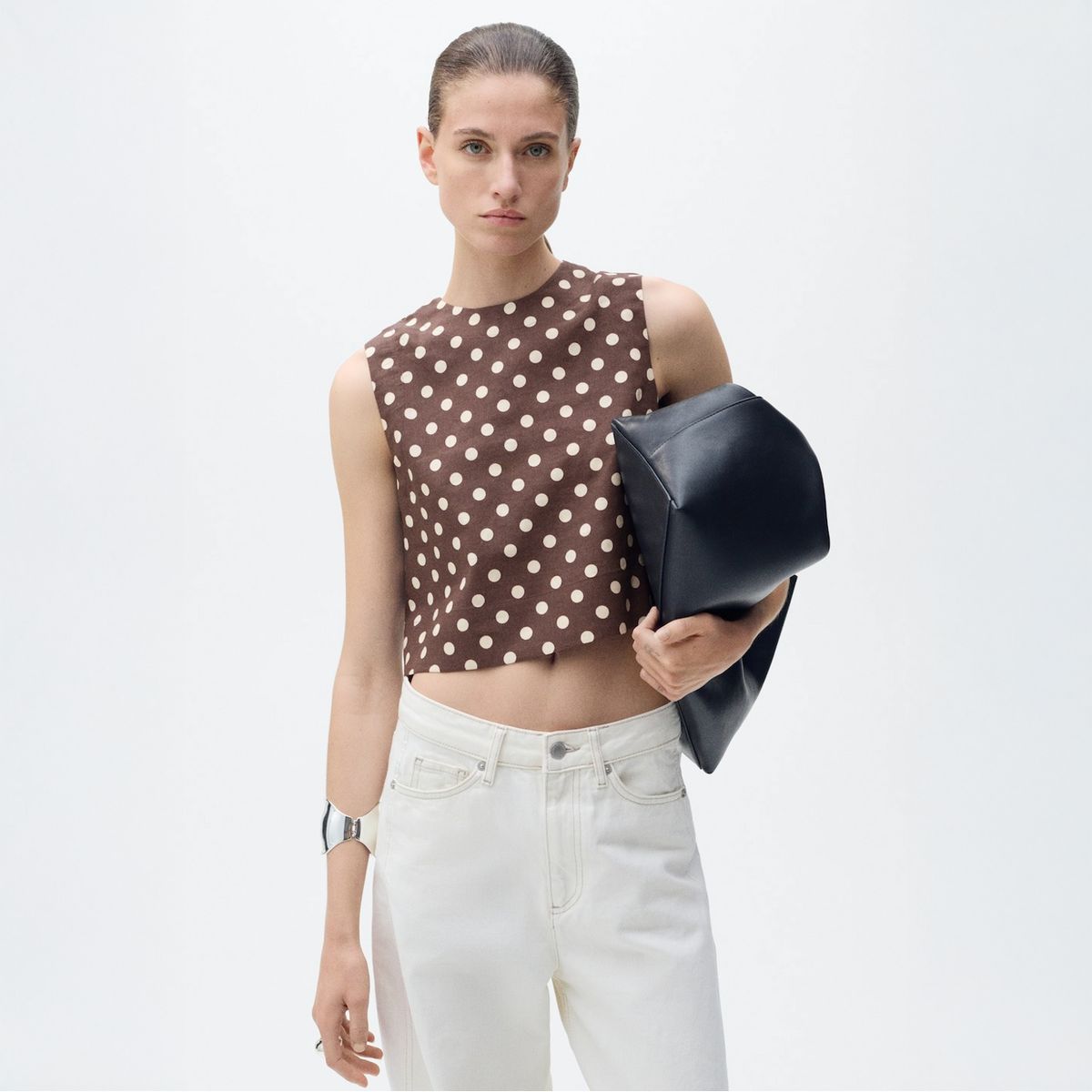 MANGO - Top Crop Lino Topos Mujer Mango