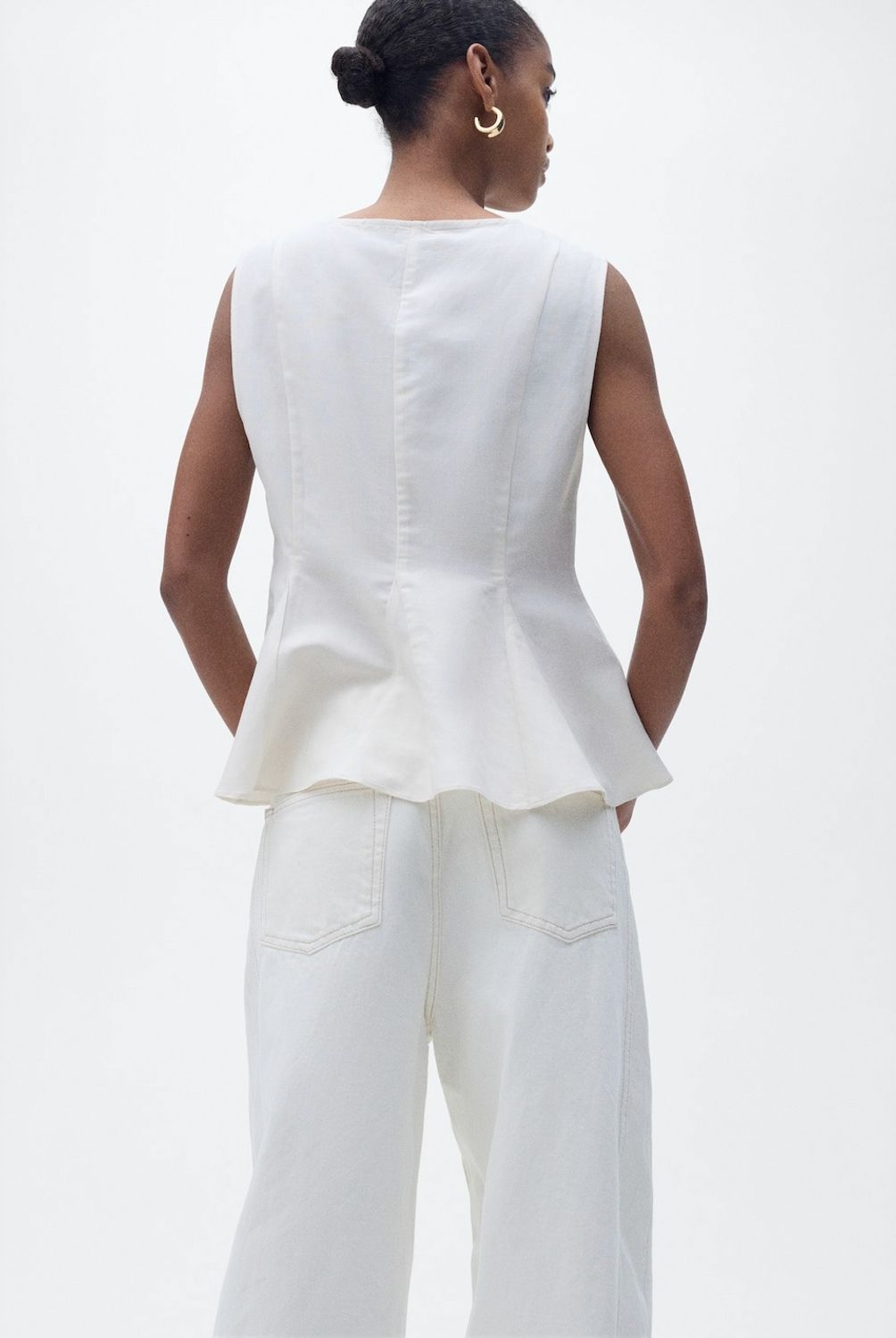 MANGO - Top Entallado Mezcla Lino Mujer Mango