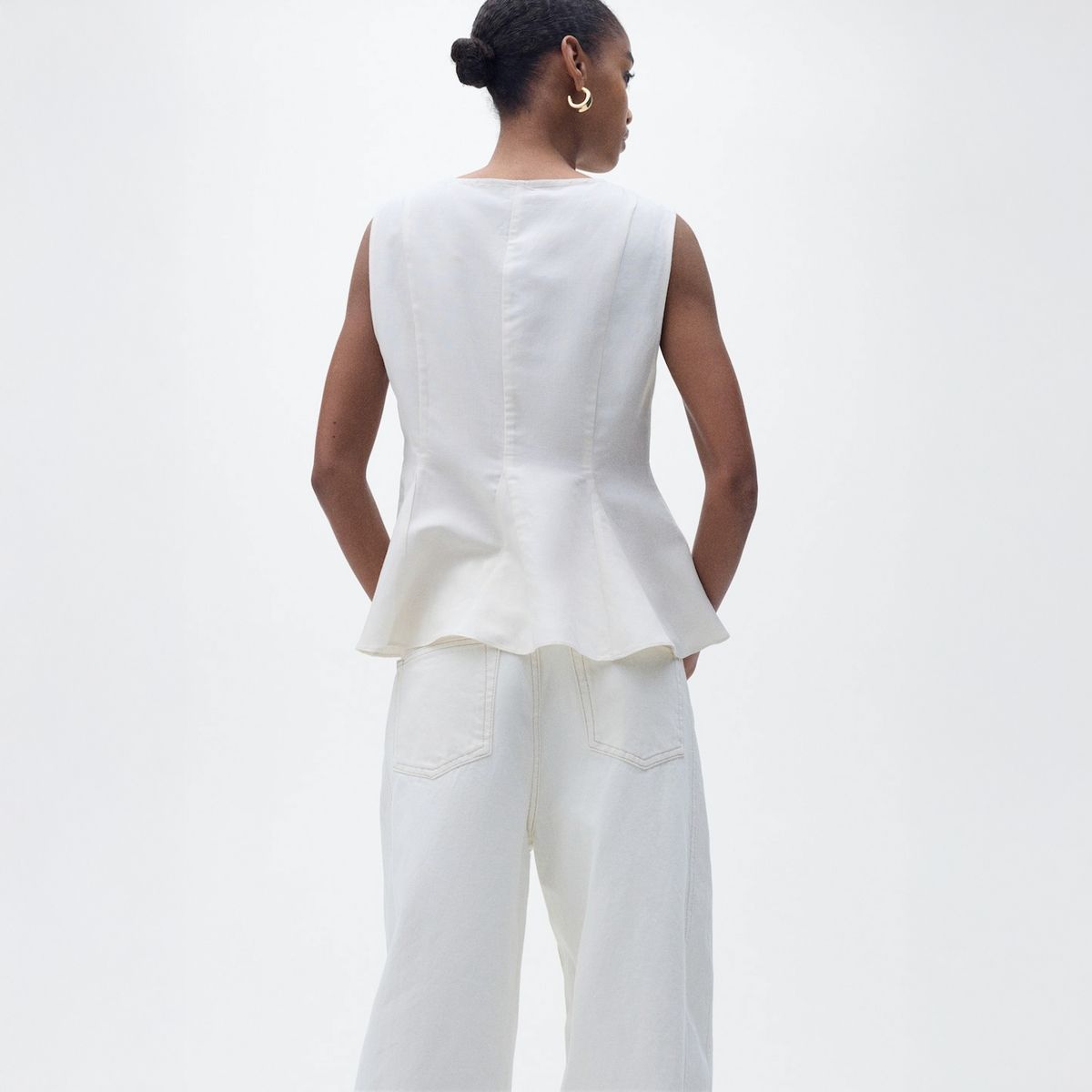 MANGO - Top Entallado Mezcla Lino Mujer Mango