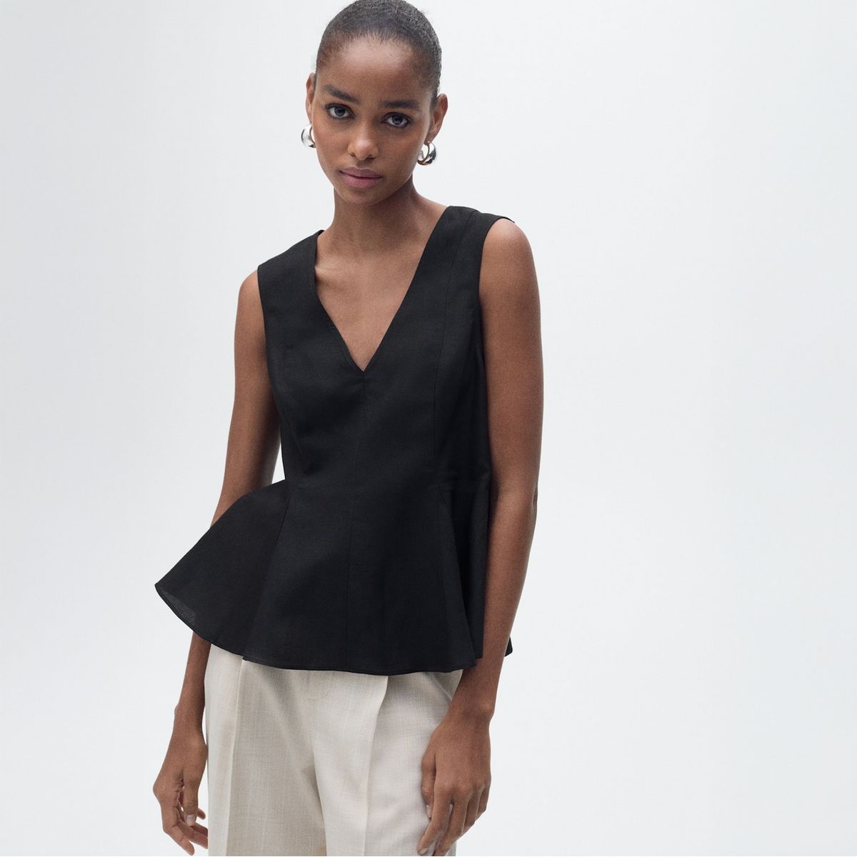 MANGO - Top Entallado Mezcla Lino Mujer Mango