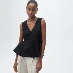 MANGO - Top Entallado Mezcla Lino Mujer