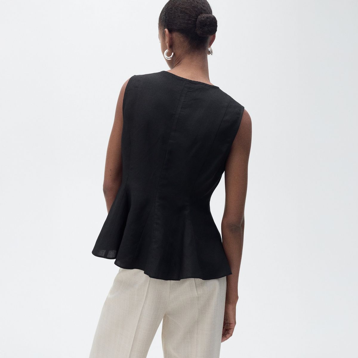 MANGO - Top Entallado Mezcla Lino Mujer Mango