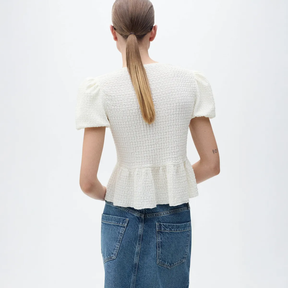 MANGO - Blusa Textura Cierre Lazos Mujer Mango