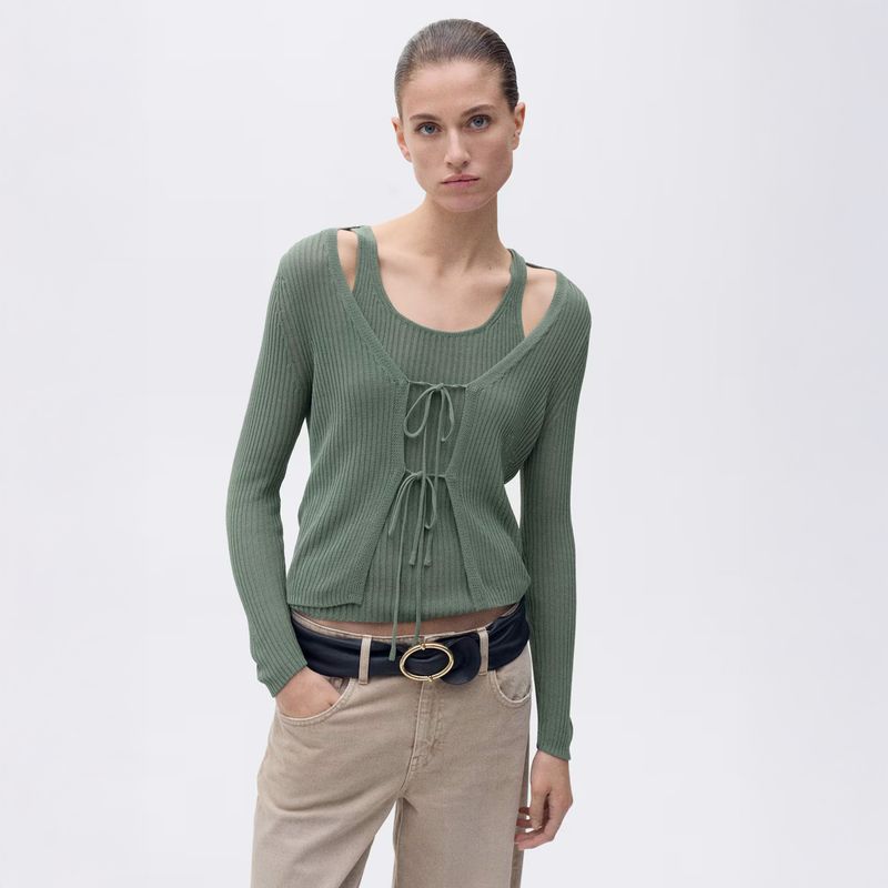 MANGO - Top Punto Grueso Canalé Mujer Mango