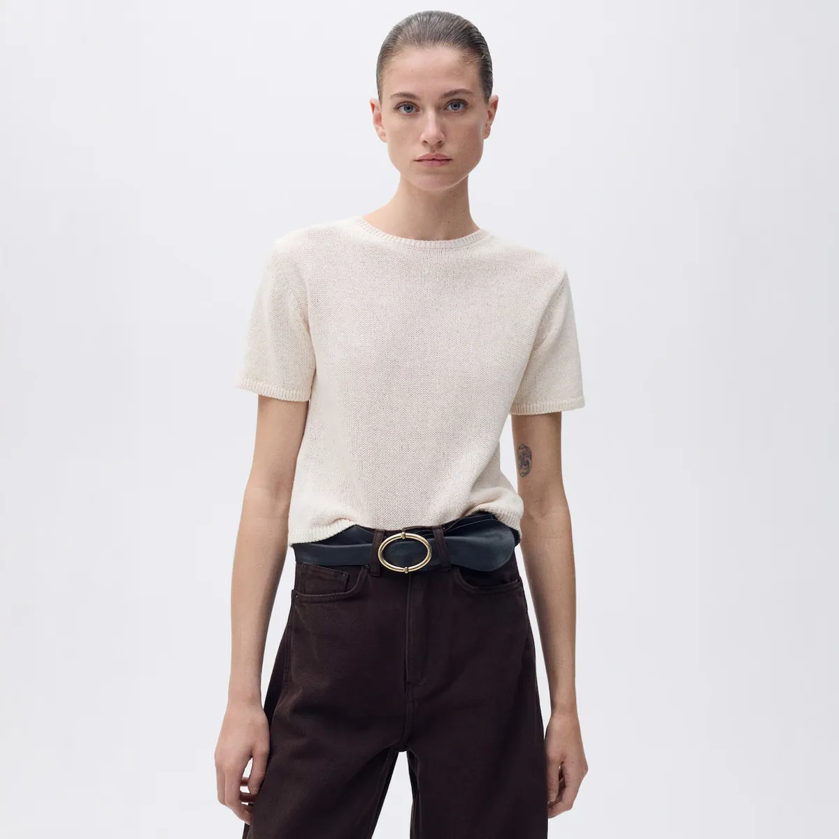 MANGO - Polera Algodón Punto Manga Corta Mujer Mango