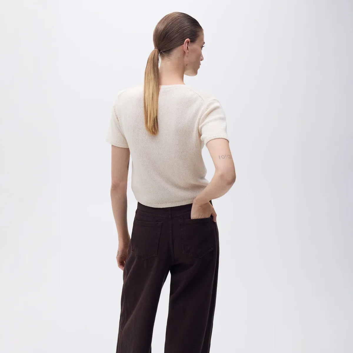 MANGO - Polera Algodón Punto Manga Corta Mujer Mango