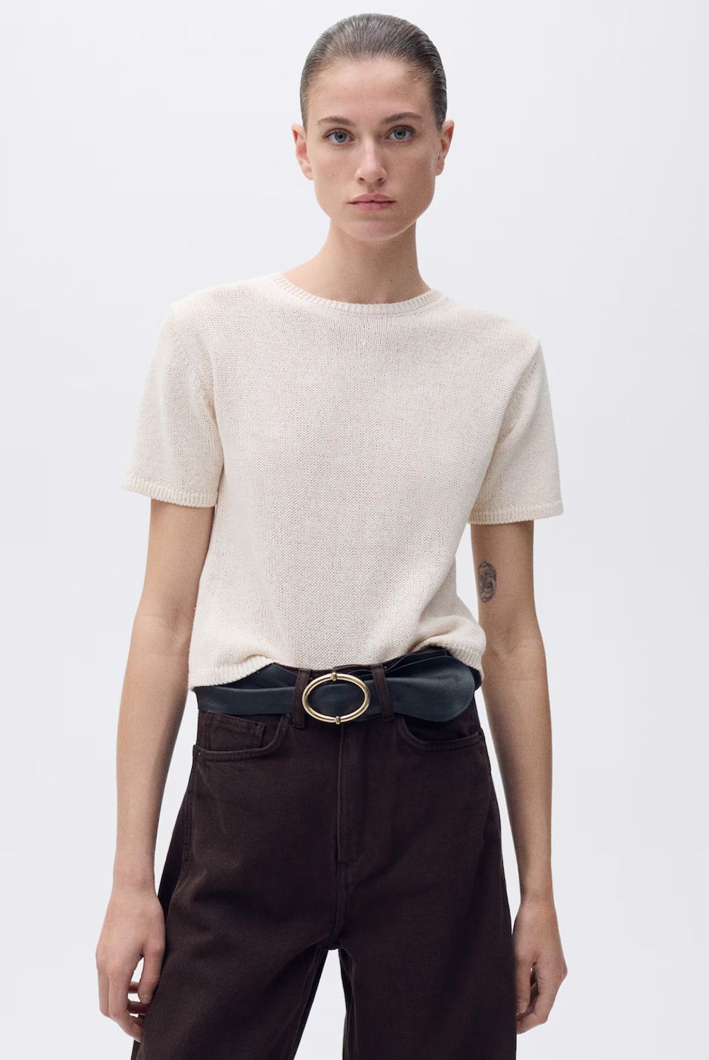MANGO - Polera Algodón Punto Manga Corta Mujer Mango