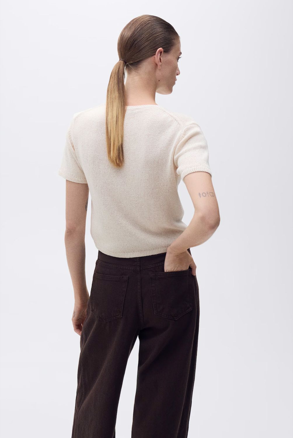 MANGO - Polera Algodón Punto Manga Corta Mujer Mango