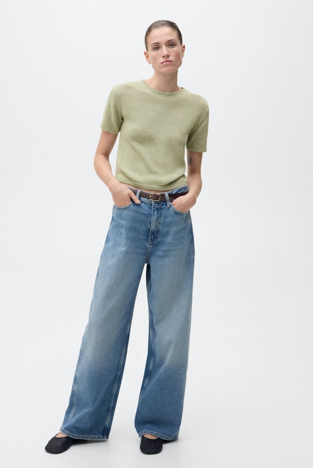 MANGO - Polera Algodón Punto Manga Corta Mujer Mango