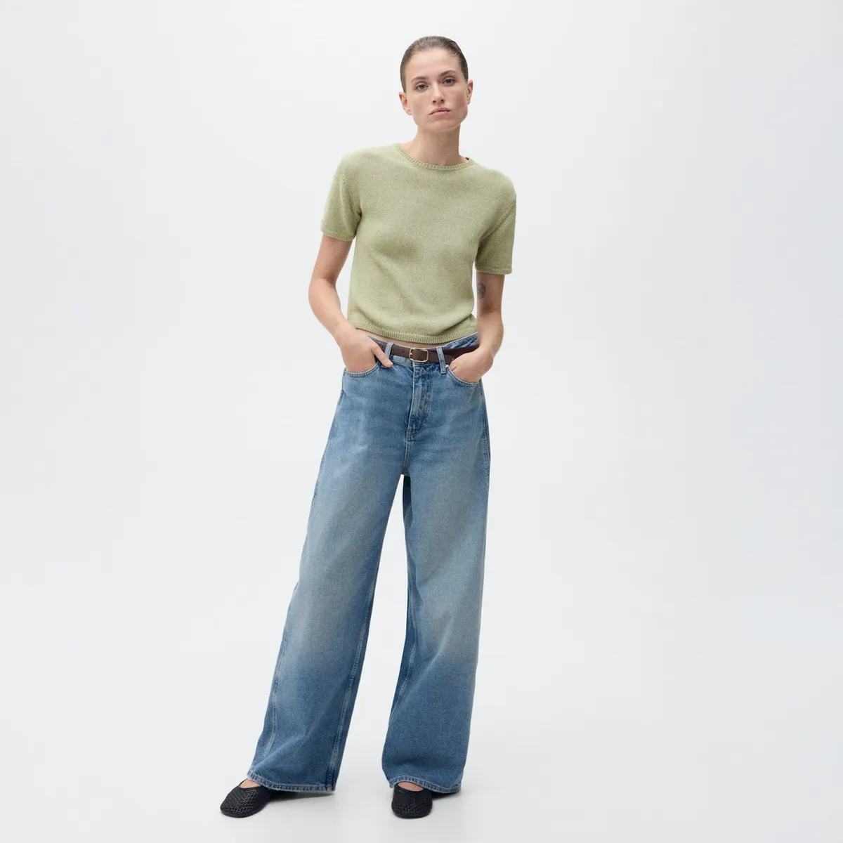 MANGO - Polera Algodón Punto Manga Corta Mujer Mango